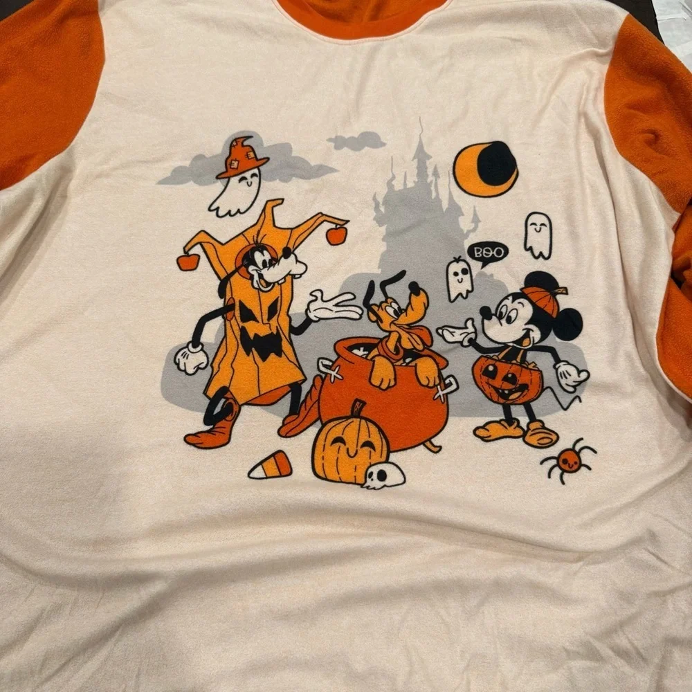 Disney Halloween*NO SIZE TAG* Long Sleeve T-Shirt Mickey & Friends Orange White - Picture 6 of 10